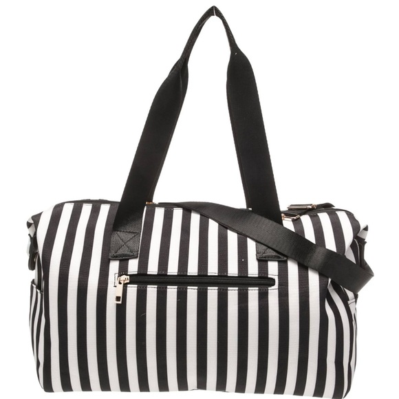Alice + Olivia Handbags - Alice + Olivia Black and White Striped Travel Bag